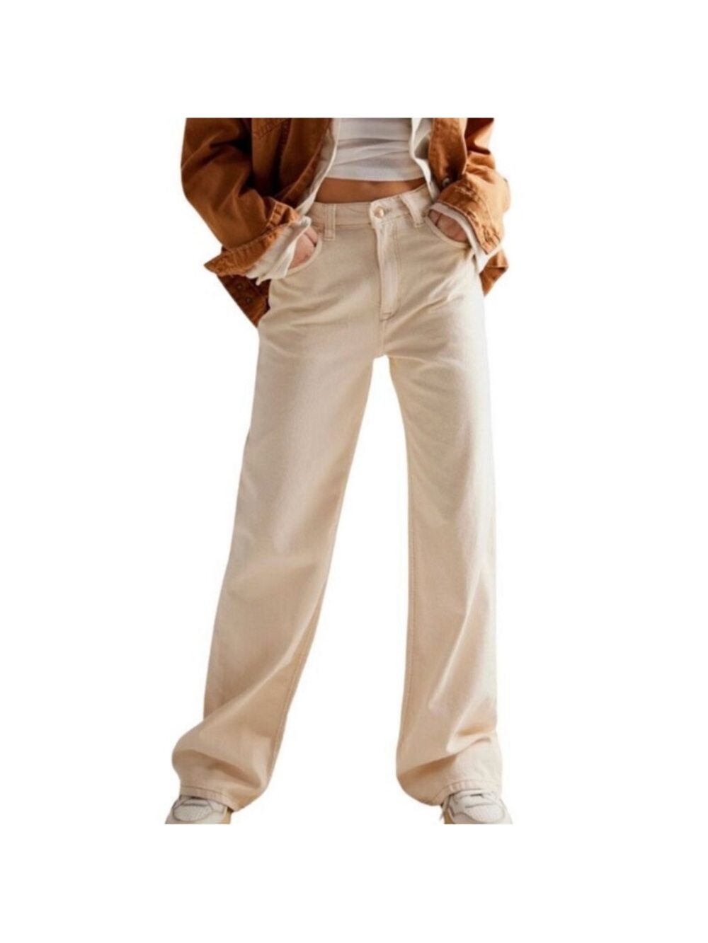 We The Free Tinsley Baggy High Rise Straight Leg Ivory Size 26
